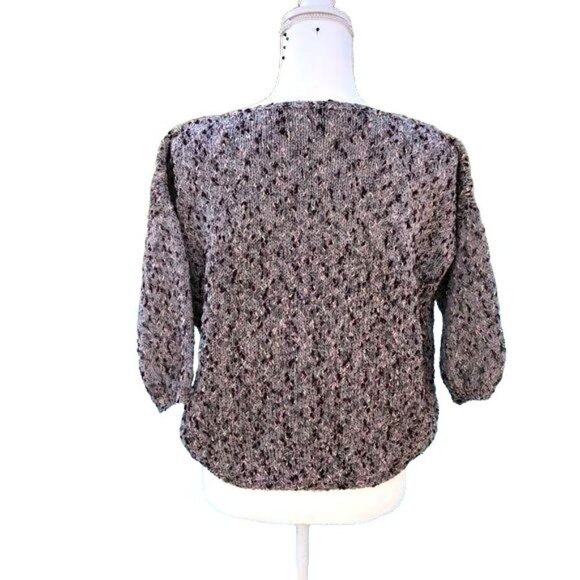 Nubby Knit Sweater Womens Vintage Light Gray Pink Boat Neck Three Quarter Sleeve - Picture 3 of 7